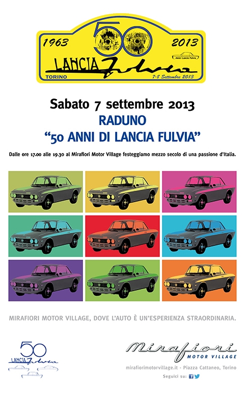 Raduno 50 anni Lancia Fulvia: Sabato 7 settembre al Mirafiori Motor Village
