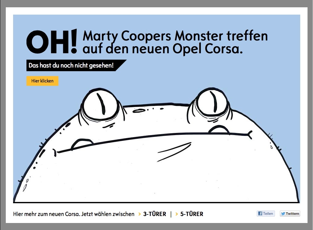 Marty Cooper racconta la nuova Opel Corsa con piccoli mostri a fumetti