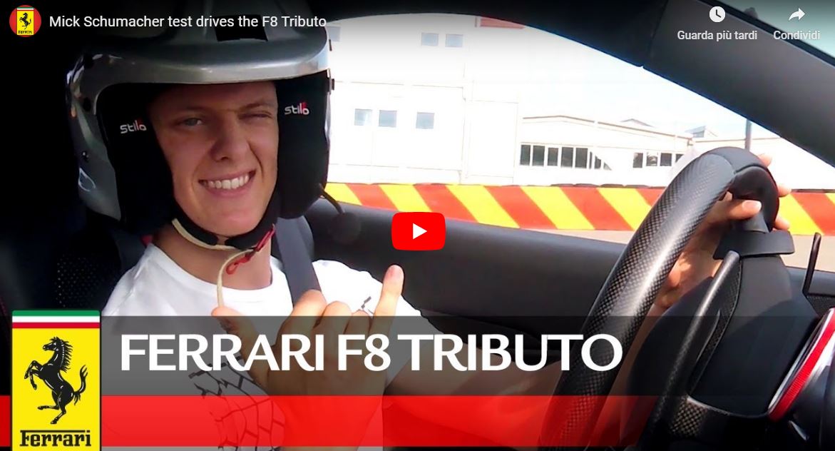 Mick Schumacher alla guida della Ferrari F8 Tributo: ecco il video