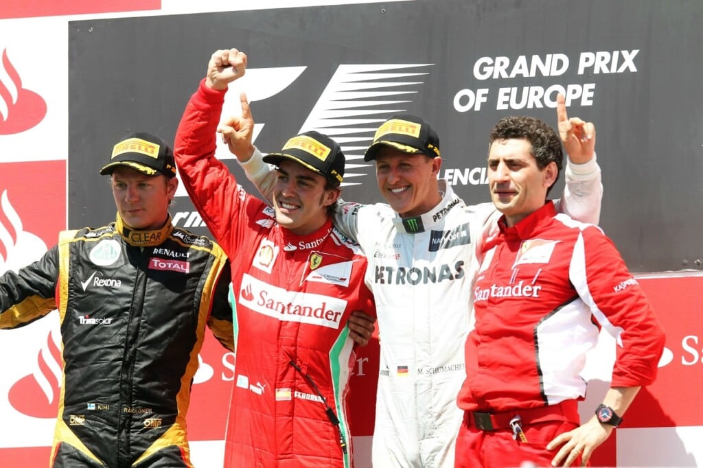 Michael Schumacher Alonso Raikkonen podio Valencia 2012